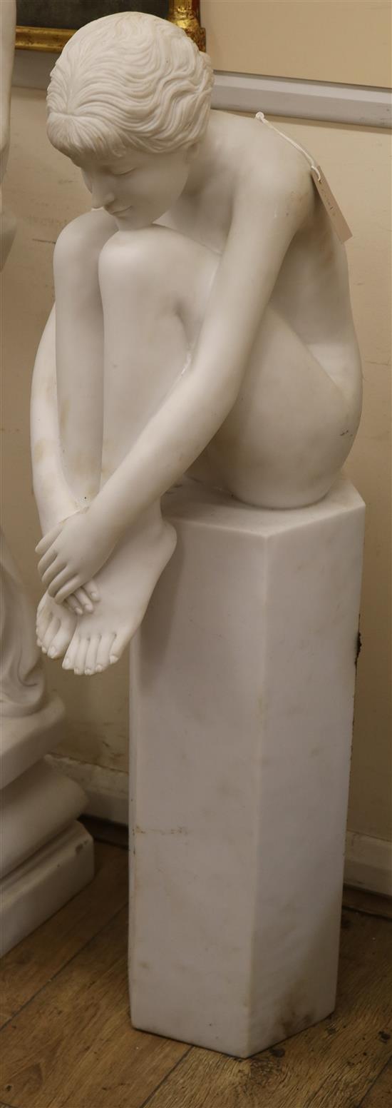 A resin marble effect figure of a seated girl H.106cm